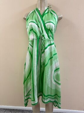 Banana Republic Geometric Halter Handkerchief Silk Dress Sz 4 GUC